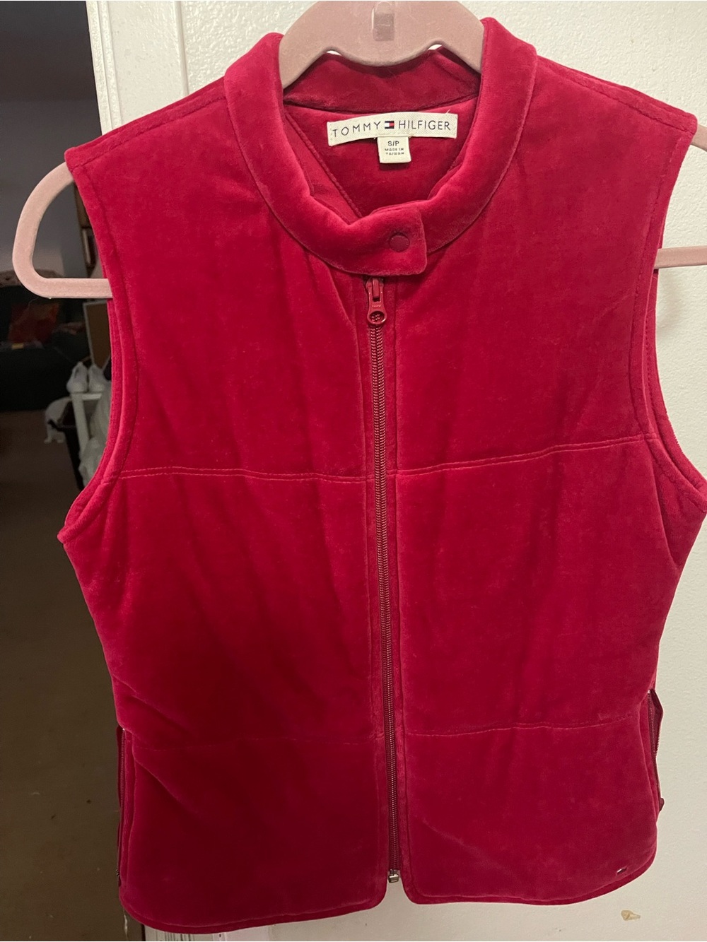 Tommy Hilfiger Red Velour Zip Vest
